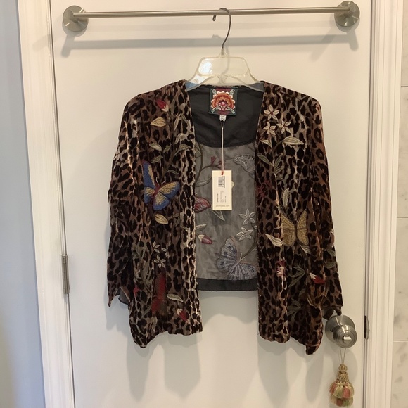 NWT Johnny Was Penelope Leopard Velvet Butterfly Embroidered Bolero Jacket S - Picture 3 of 16